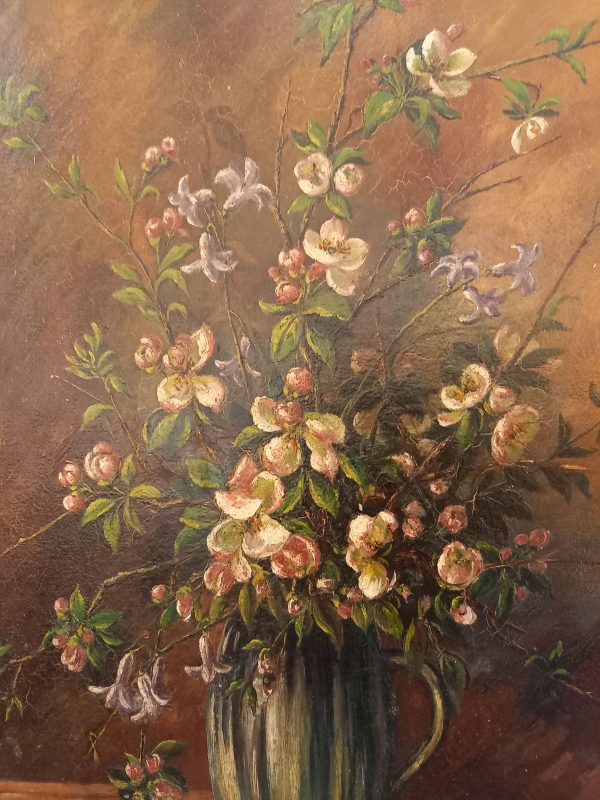 Huile sur toile, bouquet de fleurs, peinture ancienne