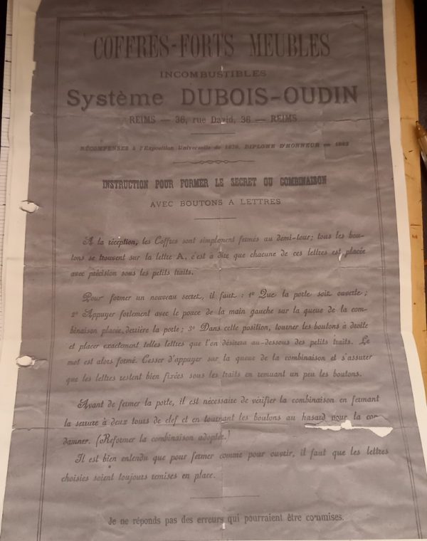 Coffre-Fort Ancien, Système Dubois-Oudin