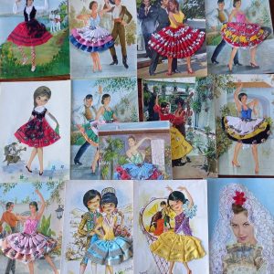 Cartes Postales Flamenco , brodées, Vintage, Espagne