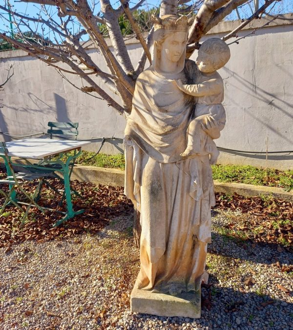 Grande Statue de La Vierge à l'enfant Pierre reconstituée