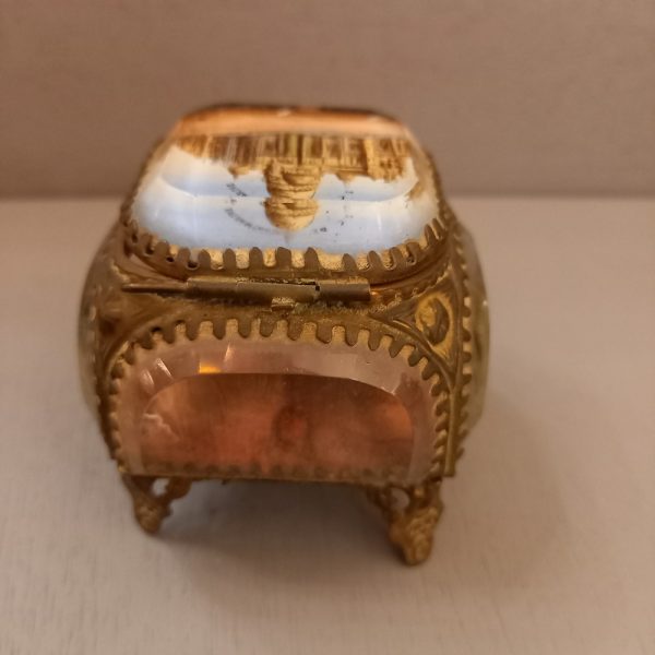 Coffret bijoux verre biseauté cerclage métal doré Souvenir de Montmartre Napoléon III