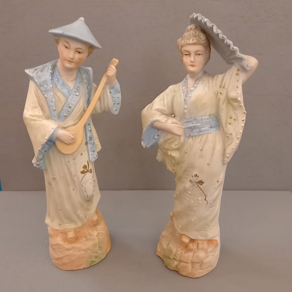 Couple de Mandarins Biscuit polychrome époque 1900