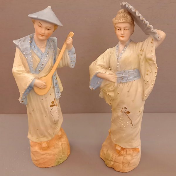 Couple de Mandarins Biscuit polychrome époque 1900