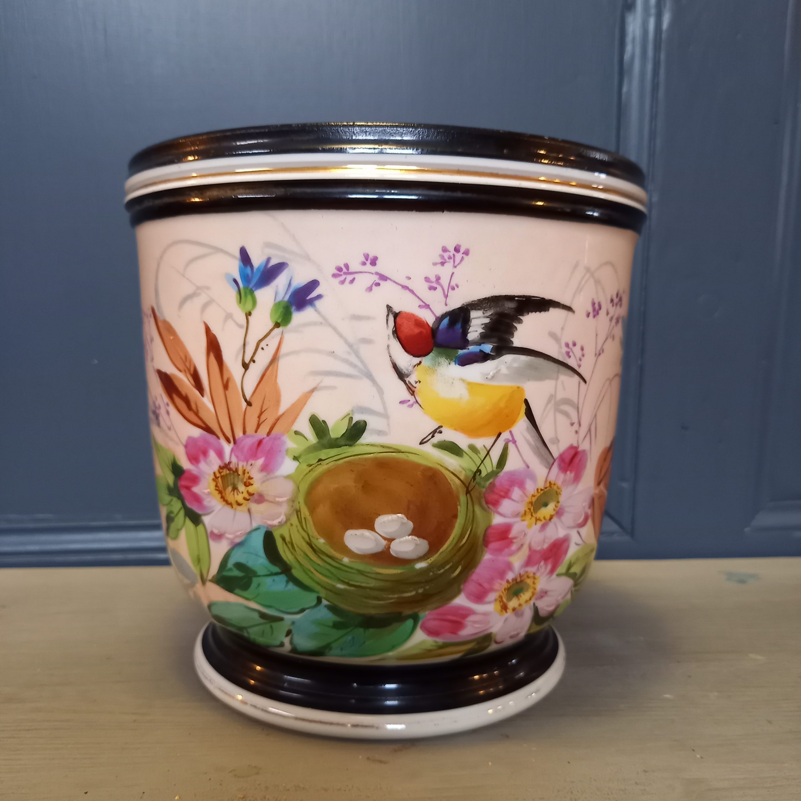 Cache-Pot Porcelaine XIXème époque Napoléon III Décor Oiseaux