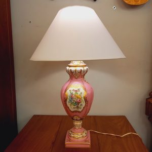 Lampe Vintage en porcelaine, décor de fleurs, Rose et Blanc Esprit Louis XV, Pompadour
