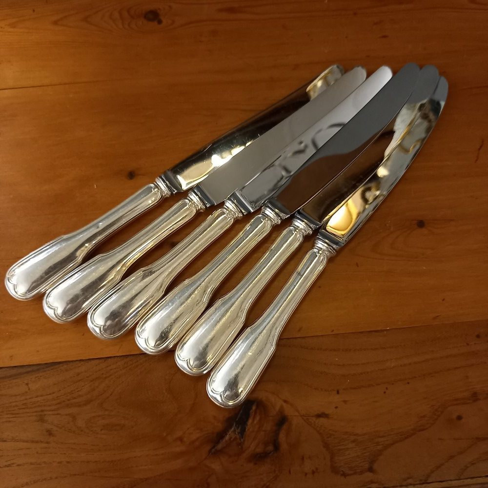6 Couteaux , Filet Métal argenté, lame inox