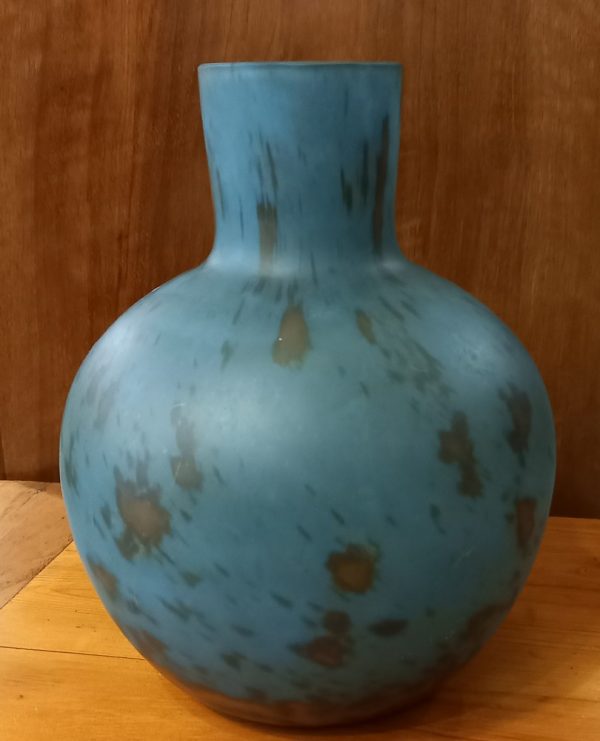Vase boule Art-Déco Pâte de verre marqué Lorrain Bleu moucheté