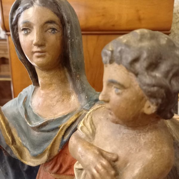 Statue Vierge à l'enfant Plâtre polychrome