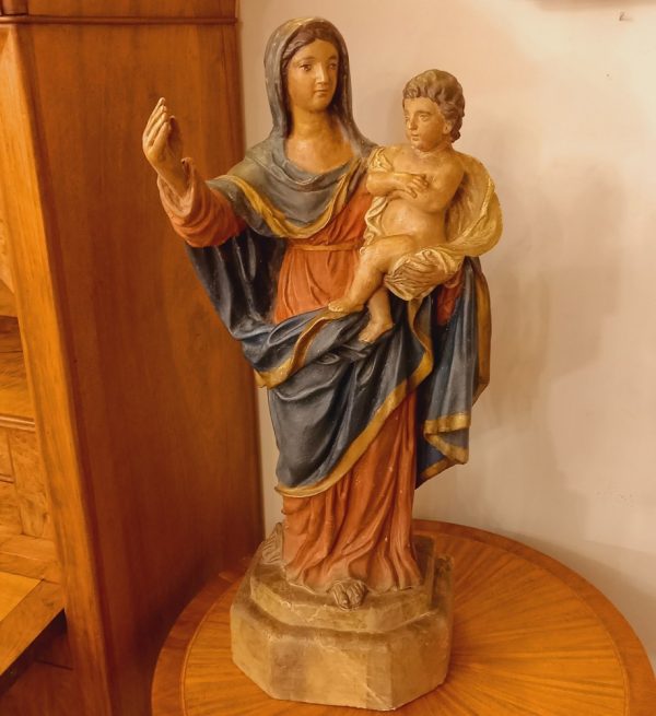 Statue Vierge à l'enfant Plâtre polychrome