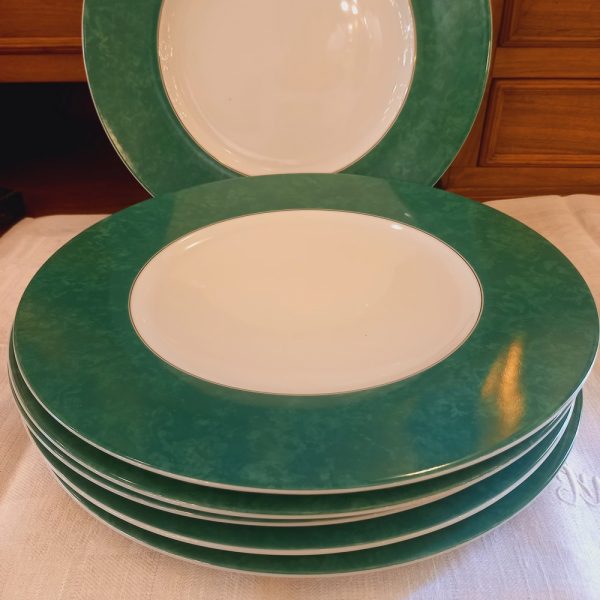 6 grandes assiettes Christofle Marly vert Porcelaine adaptée au Micro-Onde et Lave-Vaisselle époque moderne