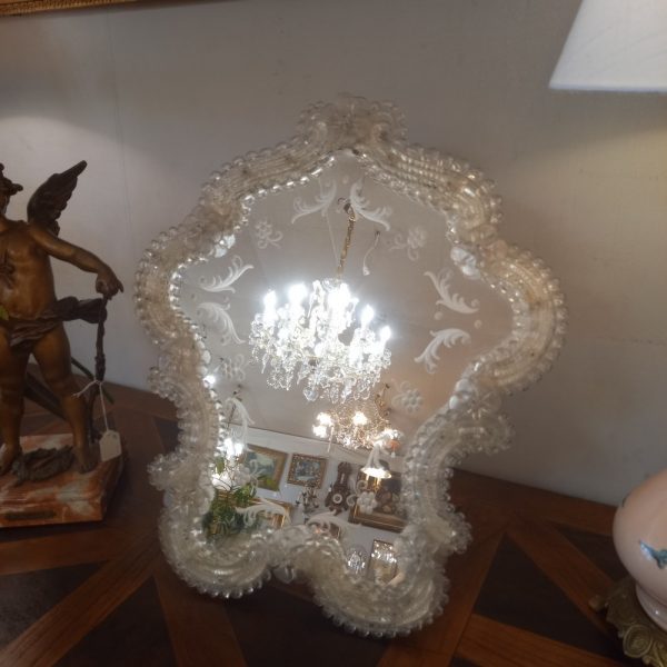 Miroir Psychée en verre de Murano, Fleurs blanches A poser ou à suspendre