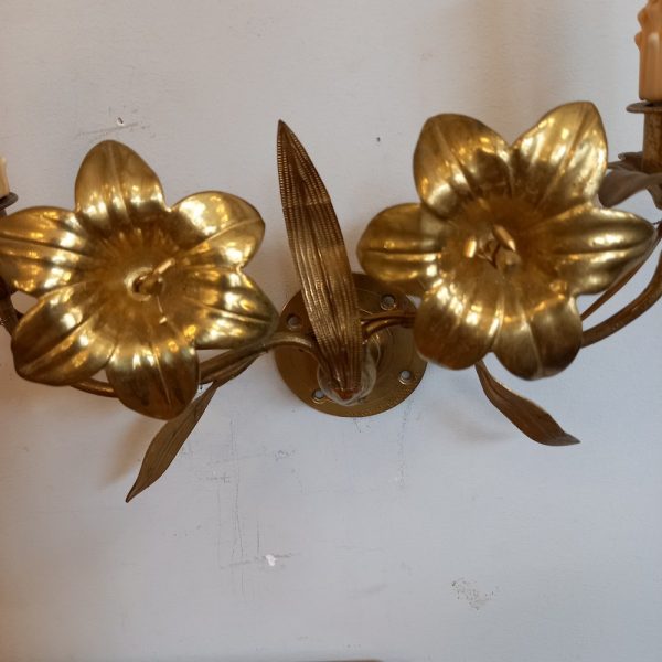 Paire d'Appliques métal doré Branchages fleuris