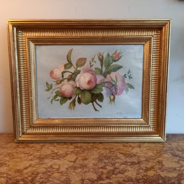 Huile sur toile Bouquet de roses Tons Pastel Signée P.Born 1893