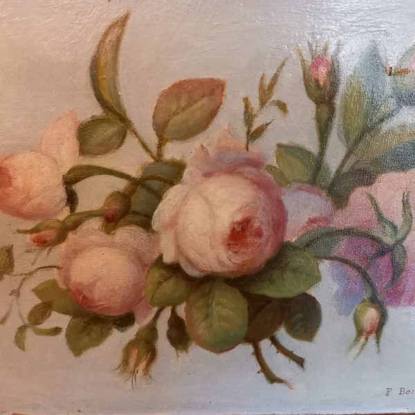 Huile sur toile Bouquet de roses Tons Pastel Signée P.Born 1893