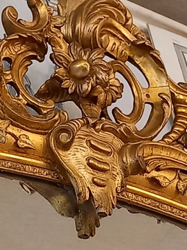 Miroir de Style Louis XV Bois et Stuc doré Motifs Coquille et fleurs époque XIXè