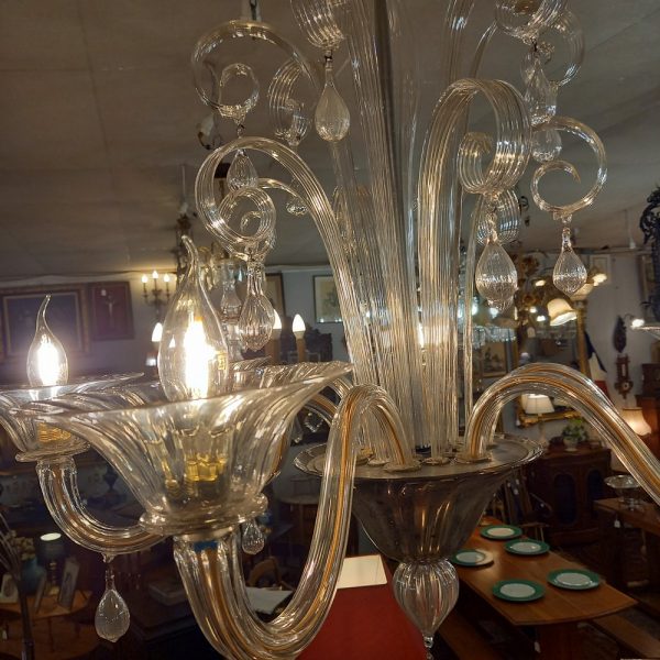 Lustre en verre soufflé de Murano,6 bras de lumière