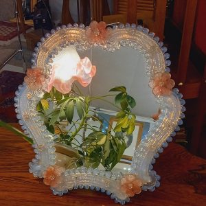 Petit Miroir à poser Verre de Murano Fleurs blanches et roses