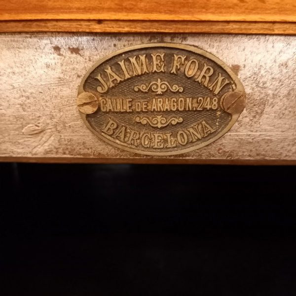 Coffre-Fort Fin XIXè, Acier Brossé et Bois Plaque Jaime Forn, Barcelona