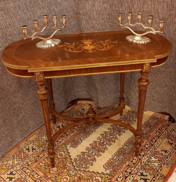 Table d'appoint, Desserte Style Louis XV Marqueterie et Laiton Entretoise