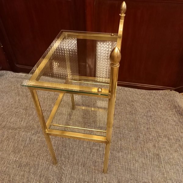 Paire de Chevets Vintage Verre et Laiton 2 Plateaux