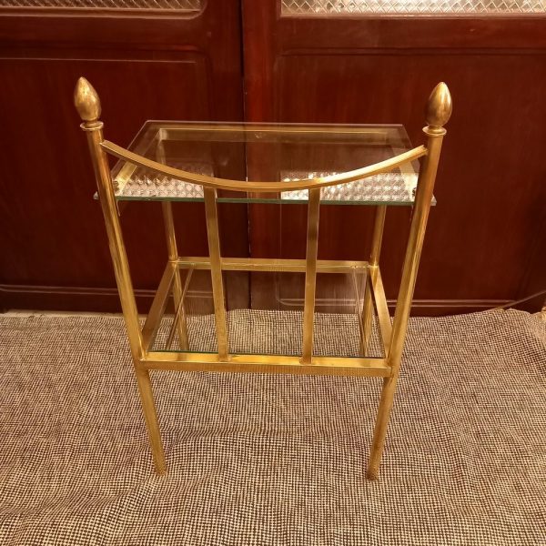 Paire de Chevets Vintage Verre et Laiton 2 Plateaux