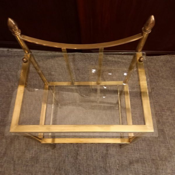 Paire de Chevets Vintage Verre et Laiton 2 Plateaux