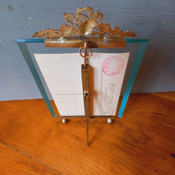 Cadre Photo Vertical Modèle Vertical, à poser ou suspendre, Bronze Petit fronton, Décor Nœud, Ruban et panier fleuri, Louis XVI