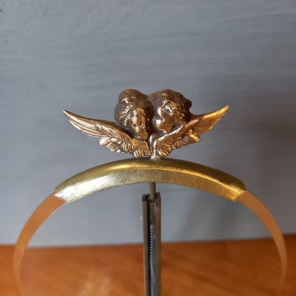 Cadre Photo Médaillon, Verre biseauté Modèle Rond à poser ou à suspendre, Bronze Décor Anges