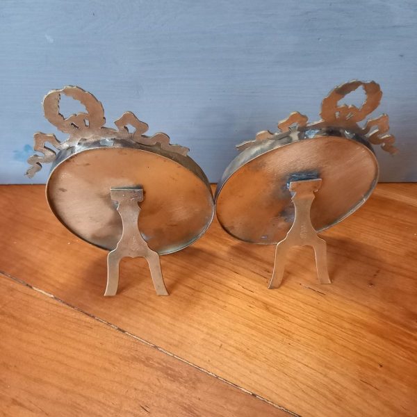 Double Cadre Photo Médaillon Modèle Ovale à poser, Bronze Décor Nœud et Ruban Louis XVI