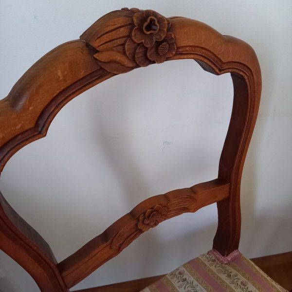 Paire de Chaises 1900, Esprit Napoléon III, Bois et Tissu fleuri, rose Dossier moulures Fleurs