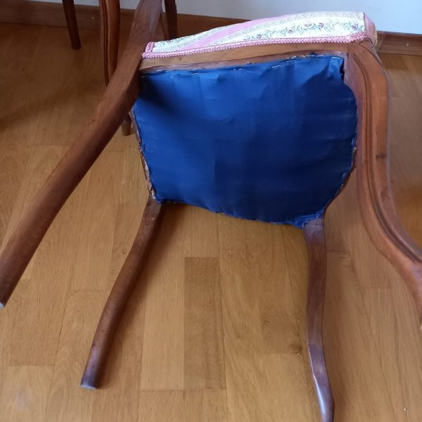 Paire de Chaises 1900, Esprit Napoléon III, Bois et Tissu fleuri, rose Dossier moulures Fleurs
