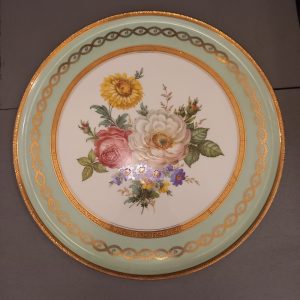 Plat à Gâteaux ou à Tarte Porcelaine de Limoges Décor de fleurs, Tons Pastel
