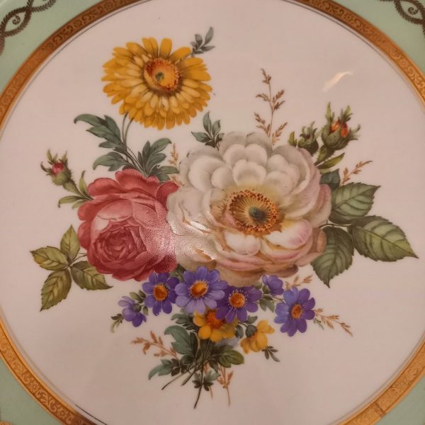 Plat à Gâteaux ou à Tarte Porcelaine de Limoges Décor de fleurs, Tons Pastel