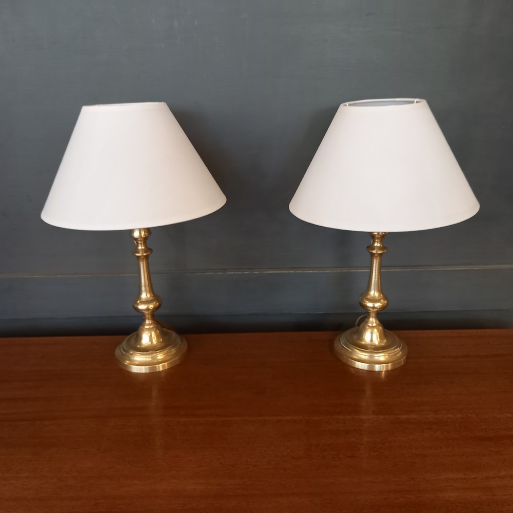 Paire de Bougeoirs XIXè, montés en lampes Laiton