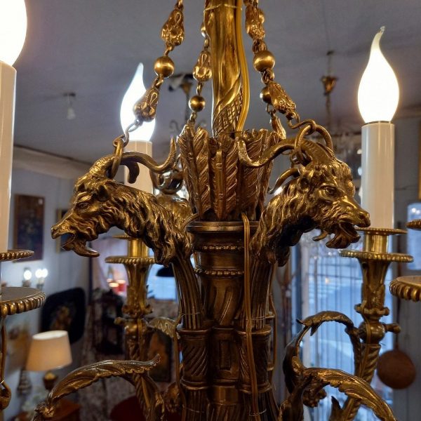Lustre XIXè, Bronze Décor Bouquetins