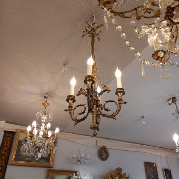 Lustre XIXè, Bronze Décor Bouquetins