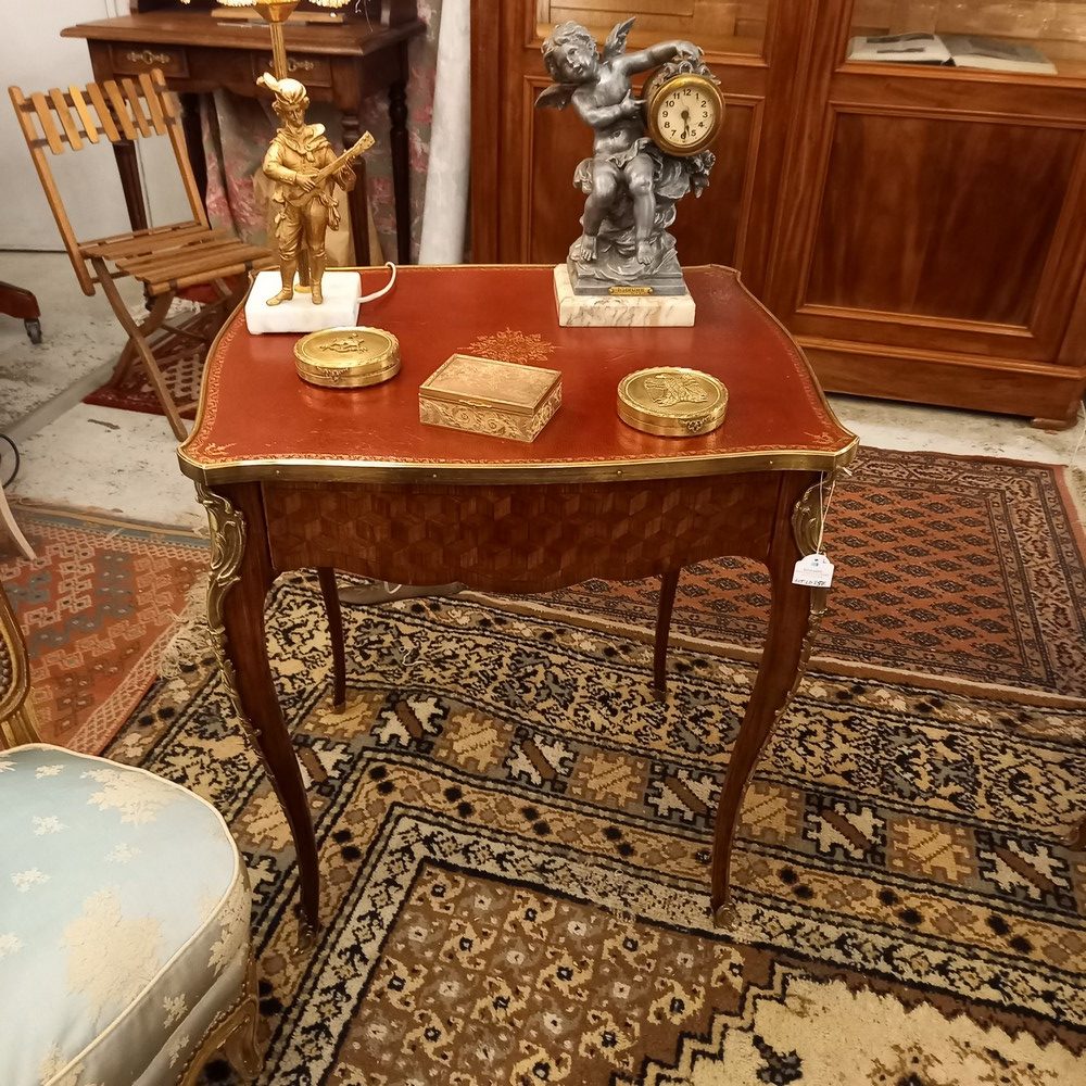 Table de milieu- Bureau Style Louis XV, 1 Tiroir Plateau cuir