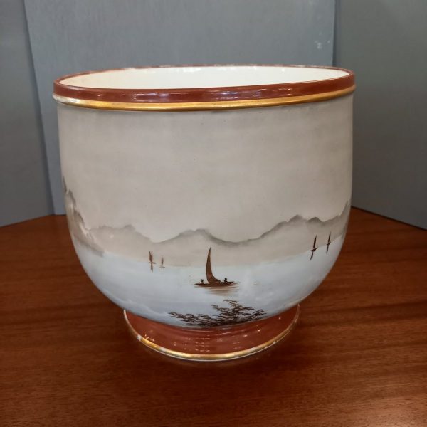 Cache-Pot Porcelaine XIXème époque Napoléon III Décor Paysage d'hiver avec moulin, rivière et bateau