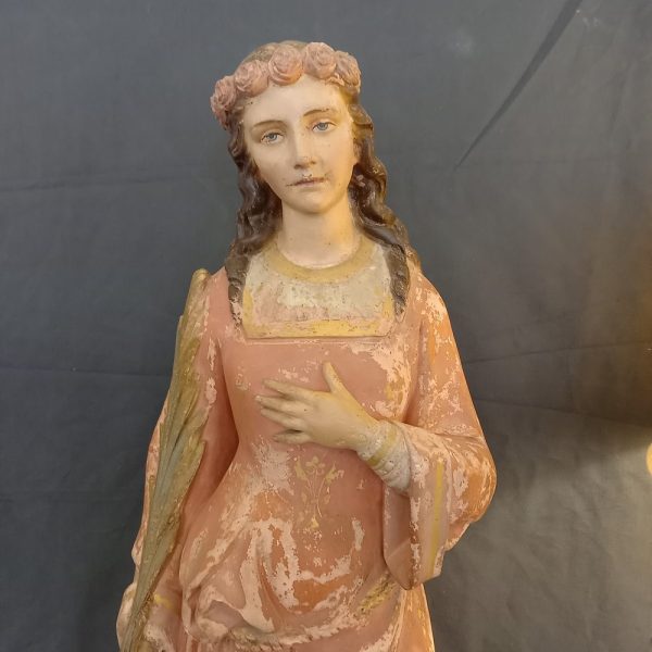 Statue Sainte Philomène Terre cuite polychrome XIXè