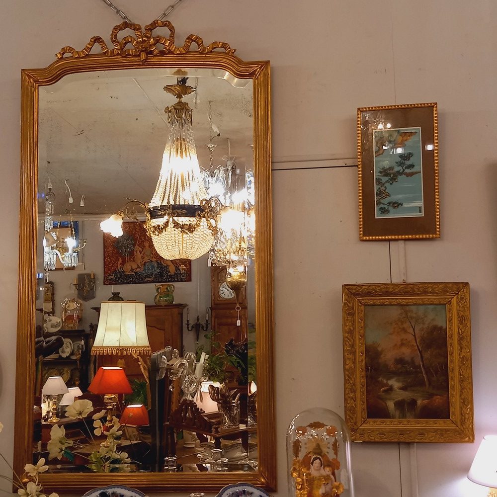 Miroir style Louis XVI Bois et Stuc doré Décor Ruban Croisé époque XIXè