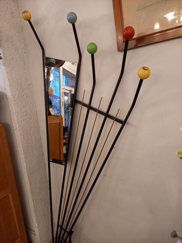 Porte-Manteaux Vintage Années 50 Métal noir et Boules de Couleur Miroir