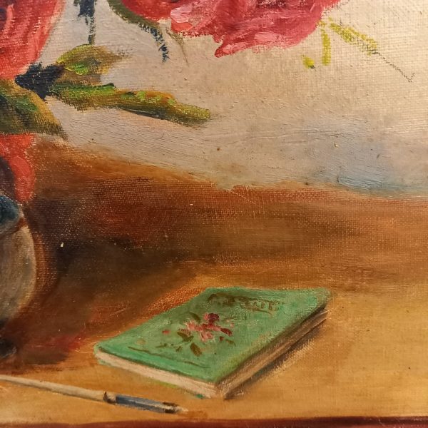 Huile sur toile Bouquet de roses Tons Pastel Signée B.Téchéré