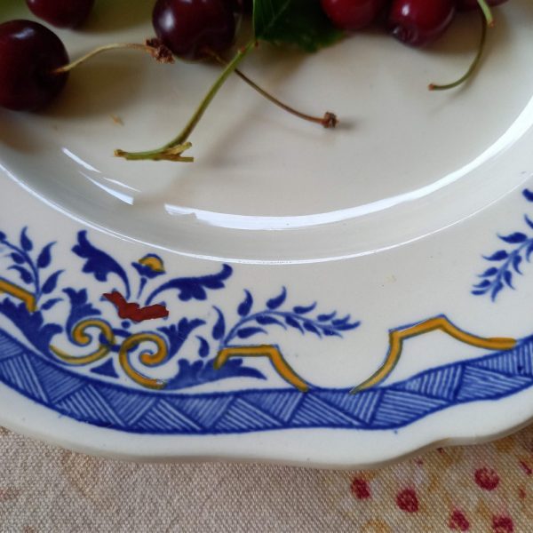 8 Assiettes anciennes Faïence de Lunéville Modèle Villeray Décor floral bleu et jaune