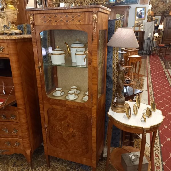 Vitrine Marquetée Plateau Marbre Rose Epoque 1930