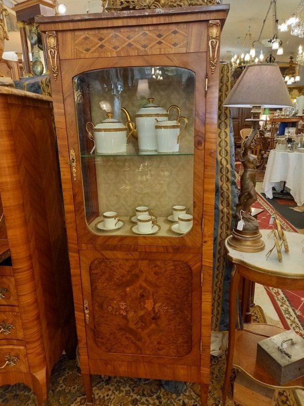 Vitrine Marquetée Plateau Marbre Rose Epoque 1930
