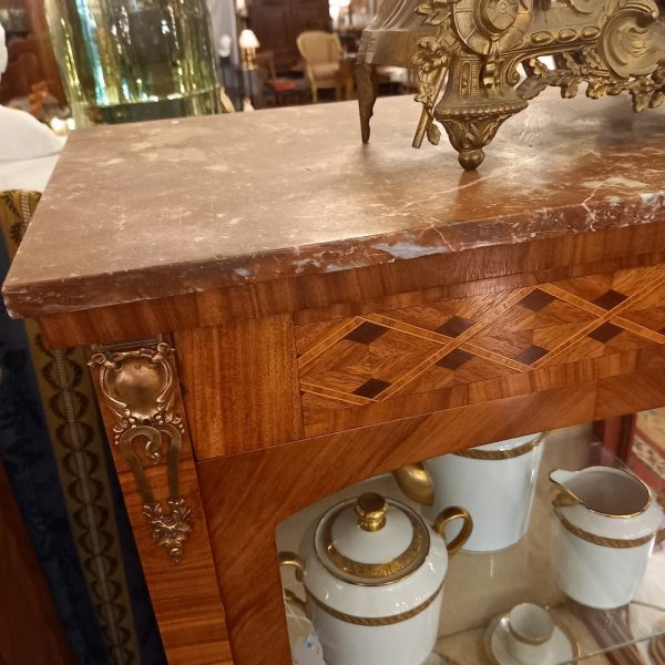 Vitrine Marquetée Plateau Marbre Rose Epoque 1930