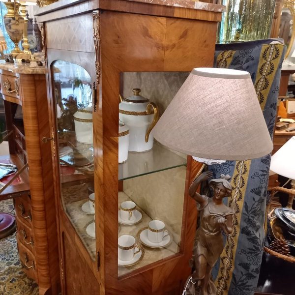 Vitrine Marquetée Plateau Marbre Rose Epoque 1930