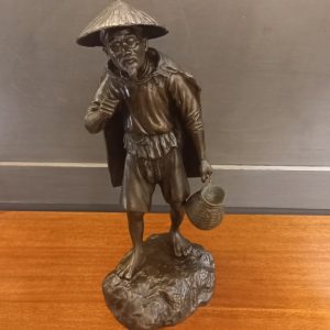 Paysan ou Pêcheur Vietnamien Sculpture en Bronze Art asiatique XXè siècle
