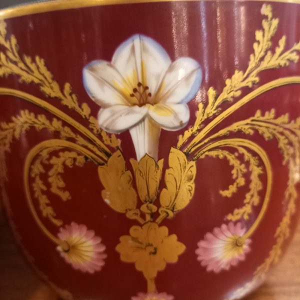 Paire de Cache-Pots Porcelaine XIXème époque Napoléon III Décor floral Belle couleur rouge-rose