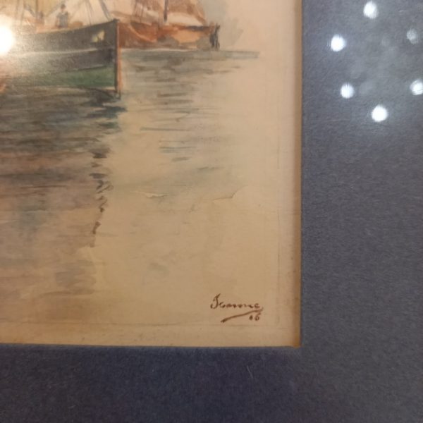 Aquarelle Marine Signée Jeanne(?)06 époque 1900